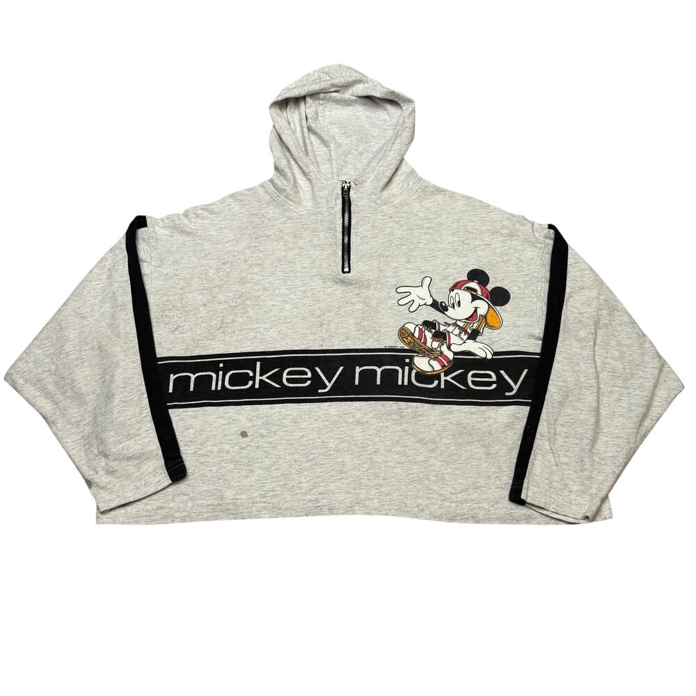 Vintage Disney Mickey Unlimited 1/4 Zip Crop Hoodie Medium Hip Hop 90s Y2K